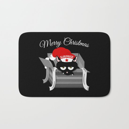 Naughty Cat Merry Christmas Bath Mat