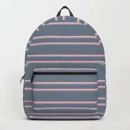 [ Thumbnail: Slate Gray, Pink, and Dark Grey Colored Lines Pattern Backpack ]