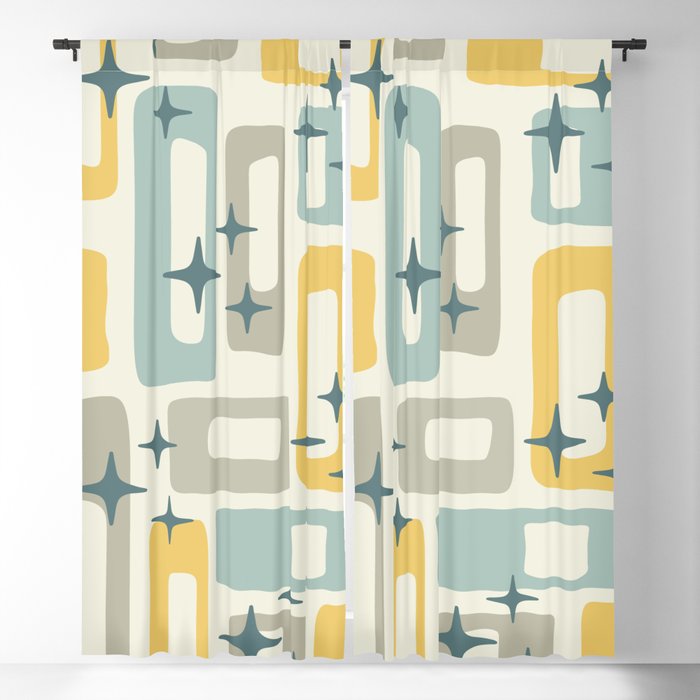 Mid Century Modern Abstract 132 Winter Yellow Gray and Blue Blackout Curtain