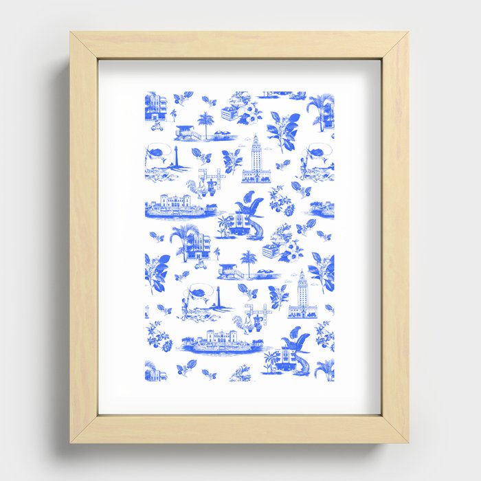 Miami Toile - Blue Recessed Framed Print