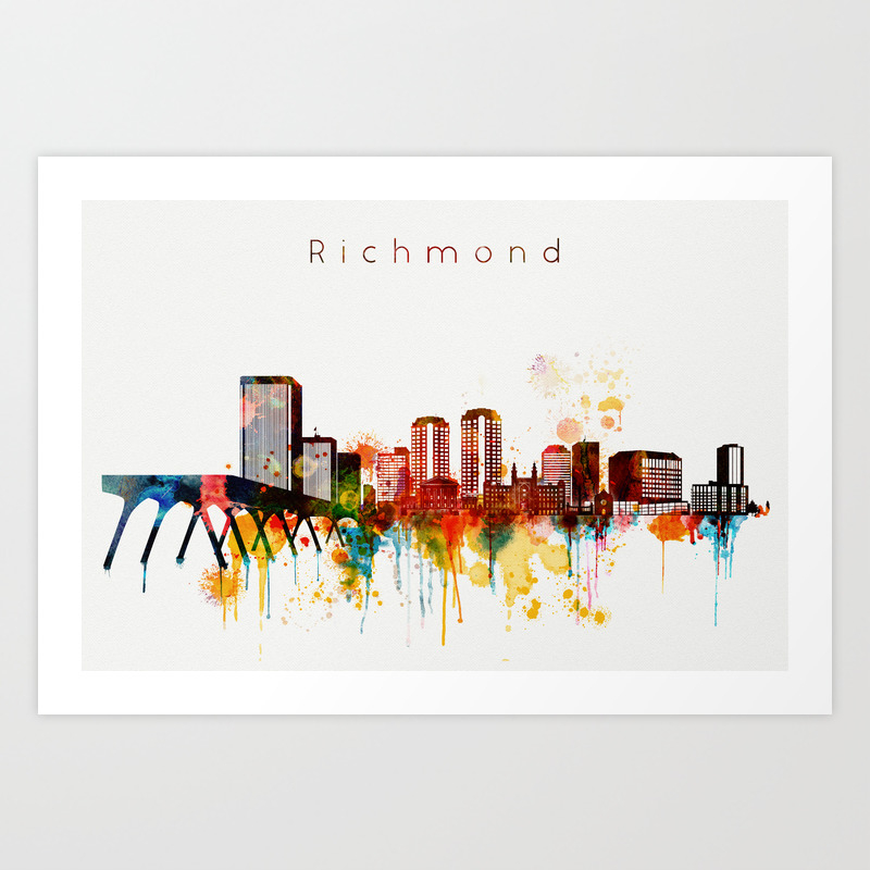 Watercolor Richmond Virginia Skyline Art Print By Dimodesigns Society6