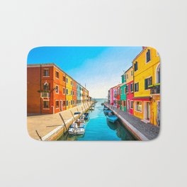 Burano water canal colorful houses and boats, Venice Bath Mat