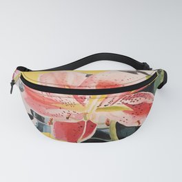Red Lily Watercolor on Yellow Fanny Pack