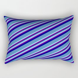 [ Thumbnail: Blue, Light Sky Blue, Purple & Dark Blue Colored Striped/Lined Pattern Rectangular Pillow ]