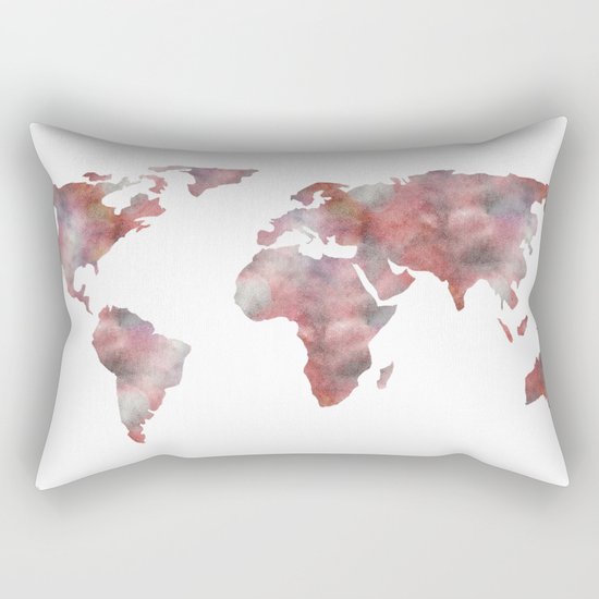 World Map in City Mod Red Slate Rectangular Pillow