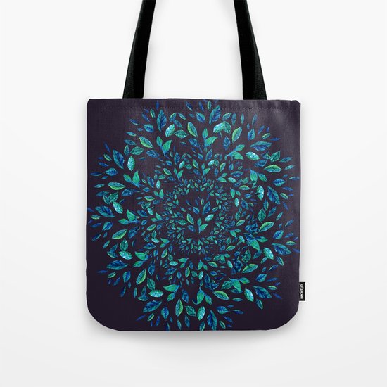 Blue Leaves Mandala Tote Bag