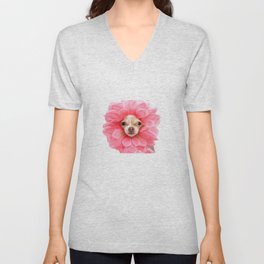 Chihuahua Flower V Neck T Shirt