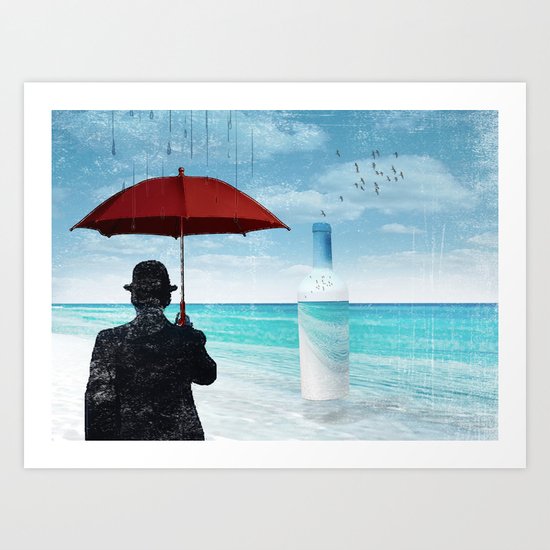 Chaplin at the beach in the rian Art Print