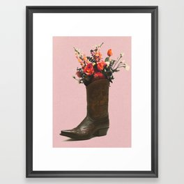 A Cowboy Boot With Spring Bouquet Framed Art Print