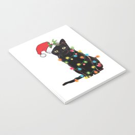 Santa Black Cat Tangled Up In Lights Christmas Santa Graphic Notebook