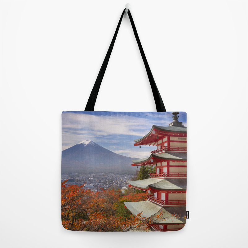 Chureito Pagoda And Mount Fuji Japan In Autumn Tote Bag By