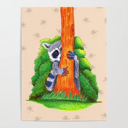 Peeking Raccoons #4 Beige Pallet- Poster