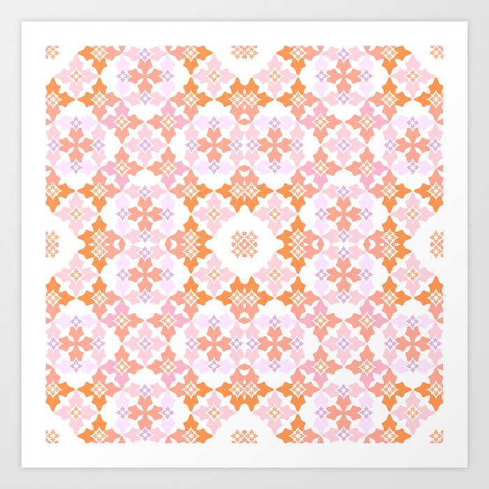 Moroccan Tile Pattern - Pink and Orange Art Print
