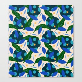 Abstract Modern Blue Green Leaves Botanical Pattern Canvas Print