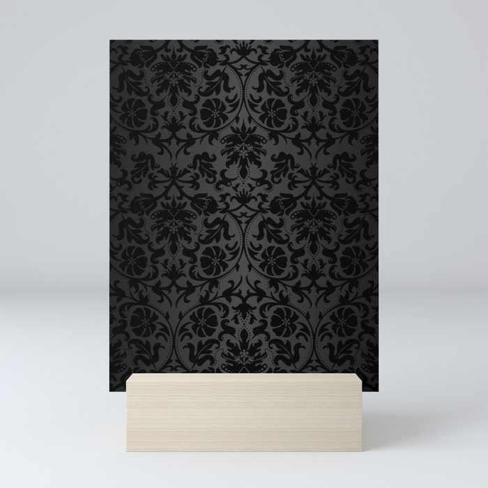 Black Damask Pattern Design Mini Art Print
