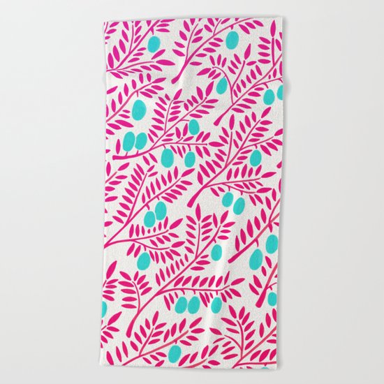 Olive Branches – Pink Ombré & Turquoise Beach Towel