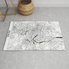Rome White Map Rug | Graphicdesign, City, Romemap, Black and White, Abstract, Poster, Map, Simple, Drawing, Architecture 