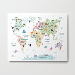 Nursery Animal World Map in Pastels Metal Print | Pink, Pastelpink, Worldmapartdecor, Travelnurserydecor, Adventure, Mapdecor, Girls, Girly, Educational, Mapoftheworld 