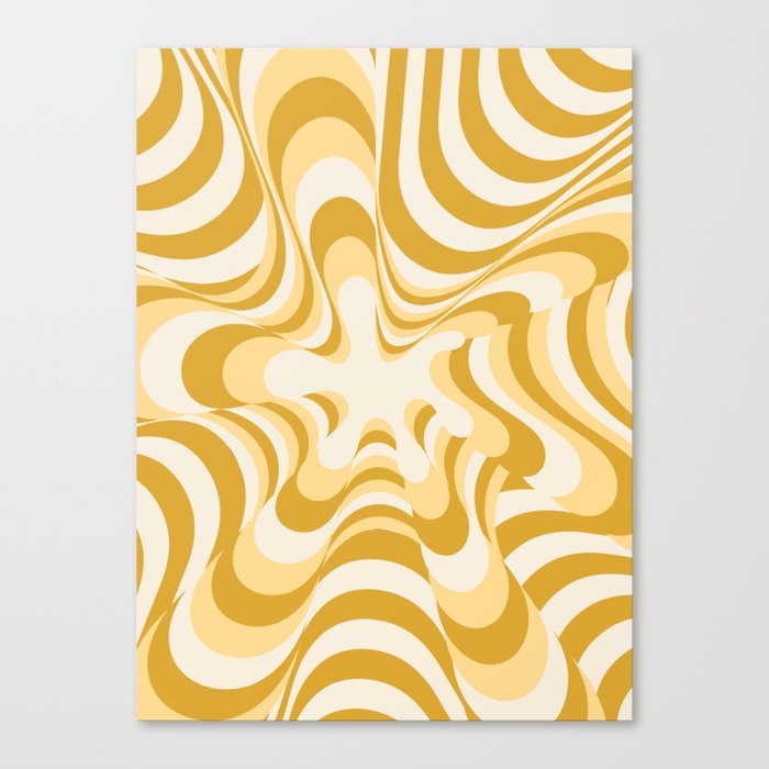 Abstract Groovy Retro Liquid Swirl Yellow Pattern Canvas Print