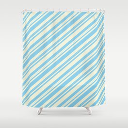 [ Thumbnail: Beige & Sky Blue Colored Lined/Striped Pattern Shower Curtain ]