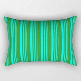 [ Thumbnail: Cyan and Forest Green Colored Stripes Pattern Rectangular Pillow ]