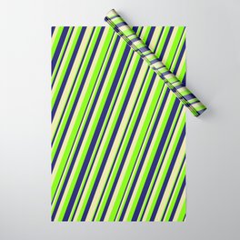 [ Thumbnail: Pale Goldenrod, Chartreuse & Midnight Blue Colored Lines Pattern Wrapping Paper ]