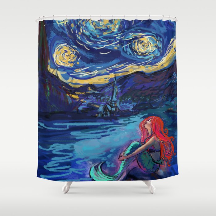 Starry Starry Night With Little Mermaid Shower Curtain By