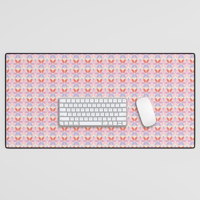 Geometric pink leaves Desk Mat