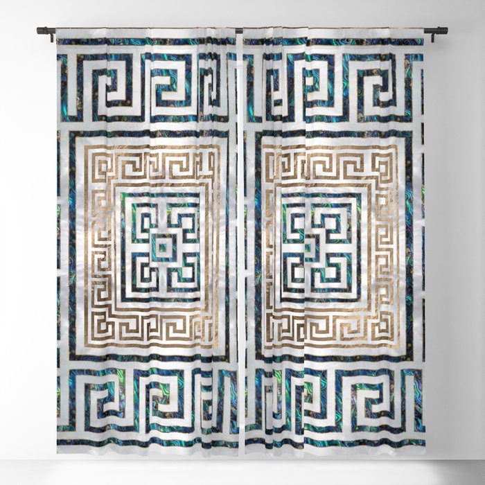 Greek Key Ornament - Greek Meander -Abalone and gold Blackout Curtain