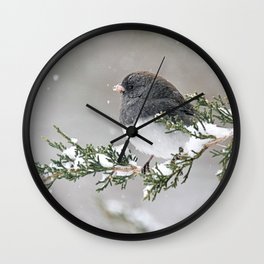 Snowbird on a Snowy Branch: Dark-eyed Junco Wall Clock