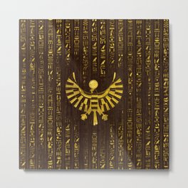 Golden Egyptian Horus Falcon and hieroglyphics on wood Metal Print | Cairo, Old, Ankh, Pharaoh, Hieroglyphics, Sign, Mythology, Horus, Gold, Egyptian 
