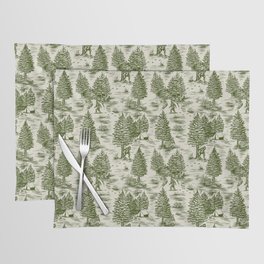 Bigfoot / Sasquatch Toile de Jouy in Forest Green Placemat