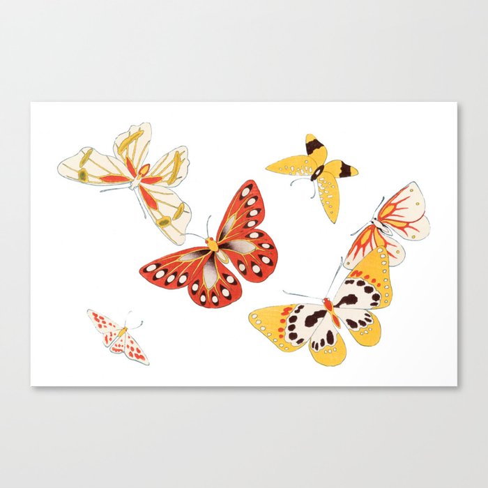 Vintage Japanese Painting Of Orange And Yellow Butterfly Canvas Print