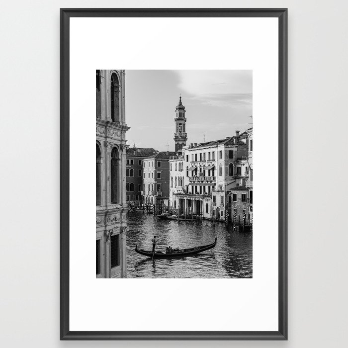 Venice Gondola in Black and White Framed Art Print