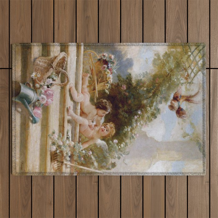 Cupid Gardeners by Konstantin Makovsky Outdoor Rug