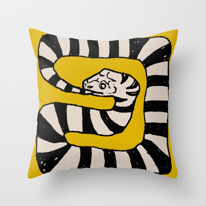 The tail-eating snake Yellow Throw Pillow