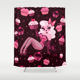 Cupcake Girl Pink on Dark Chocolate Shower Curtain