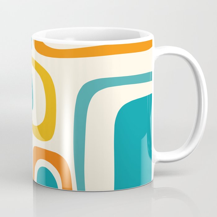 Palm Springs Mid Century Modern Abstract Pattern Orange Mustard Teal Cream Coffee Mug