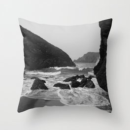Kynance Cove in Black and White Throw Pillow