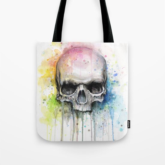 Skull Rainbow Watercolor Painting Skulls Tote Bag