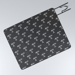 Dark Grey And White Palm Trees Pattern Picnic Blanket