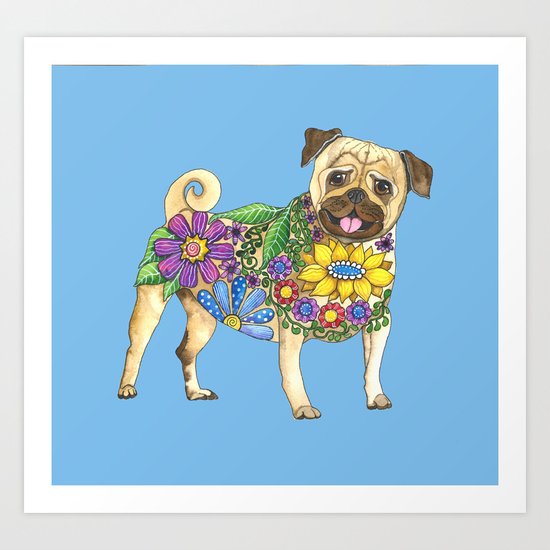 The Pugster (Blue) Art Print