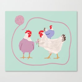 Chickens Knitting Canvas Print