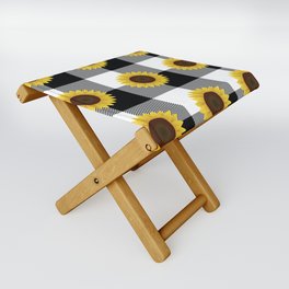 Sunflower And Black Buffalo Plaid Pattern,Black And White Buffalo Check,Checkered,Gingham,Farmhouse,Country.Flannel,Rustic,Summer, Folding Stool