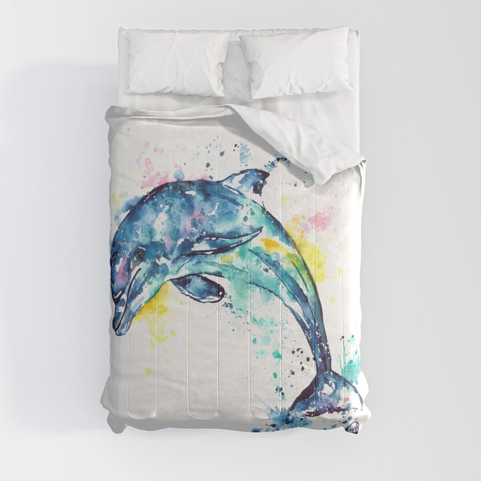 Dolphin Watercolor Painting By Lisa Whitehouse Comforter