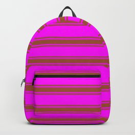 [ Thumbnail: Fuchsia and Sienna Colored Striped/Lined Pattern Backpack ]