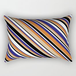 [ Thumbnail: Eyecatching Tan, Black, Mint Cream, Midnight Blue & Chocolate Colored Striped Pattern Rectangular Pillow ]