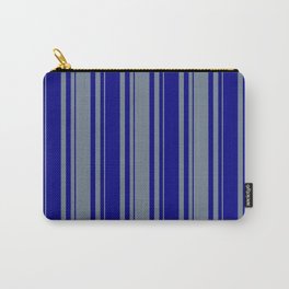[ Thumbnail: Slate Gray and Blue Colored Lined Pattern Carry-All Pouch ]