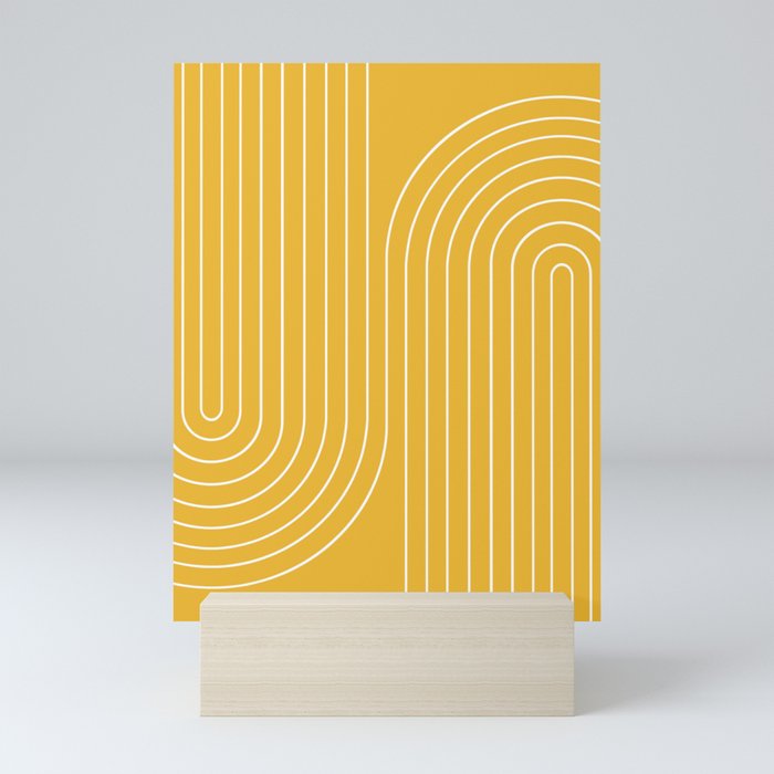 Minimal Line Curvature VIII Golden Yellow Mid Century Modern Arch Abstract Mini Art Print