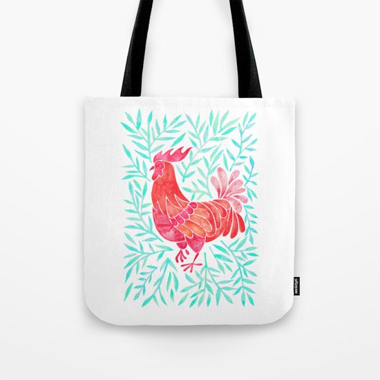 Le Coq – Watercolor Rooster with Mint Leaves Tote Bag